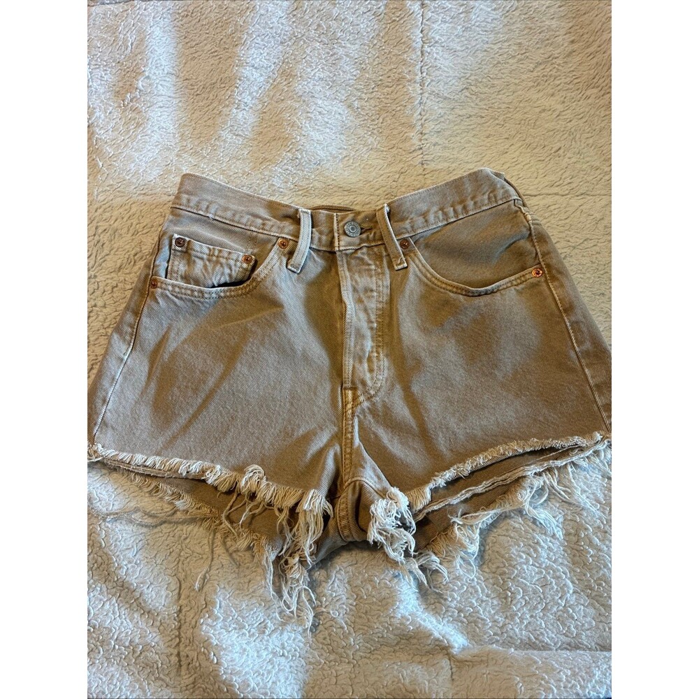 Levis 501 Original High Rise Cutoff Denim Shorts Tan Khaki Button Fly Size R1 4